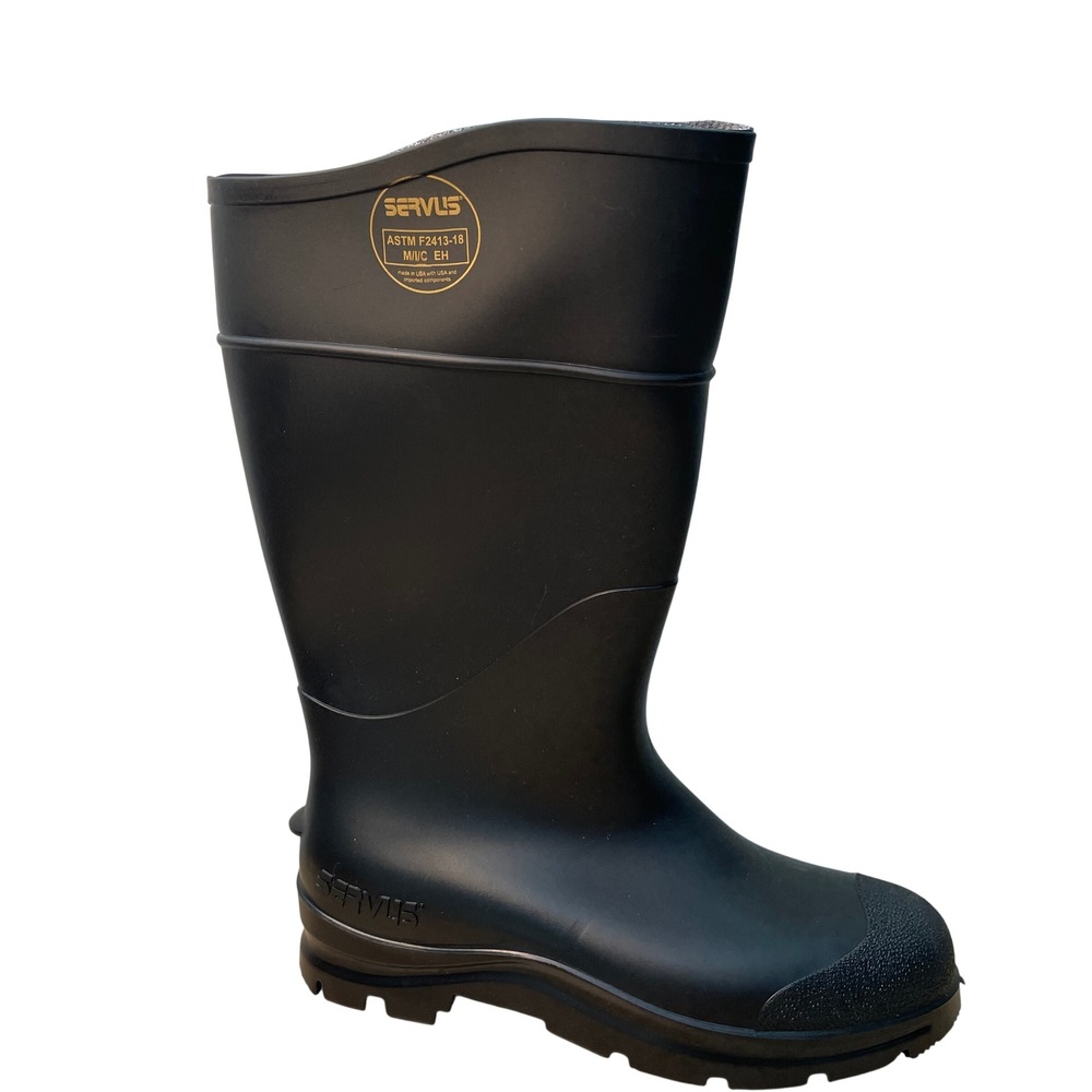 Servus Mens Black Rubber‎ Steel Toe Work Boots Size 8 USA  NWOT